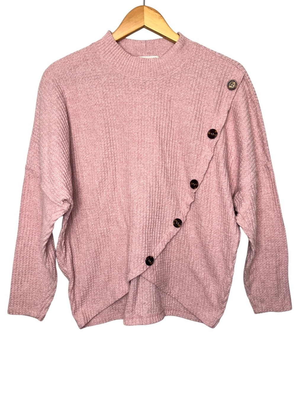 French Laundry Dusty Pink Asymmetrical Button Waffle Knit Sweater Size M